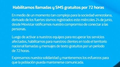 Movistar habilita llamadas y mensajes de textos gratuitos por 72 horas tras fuertes sismos en Venezuela